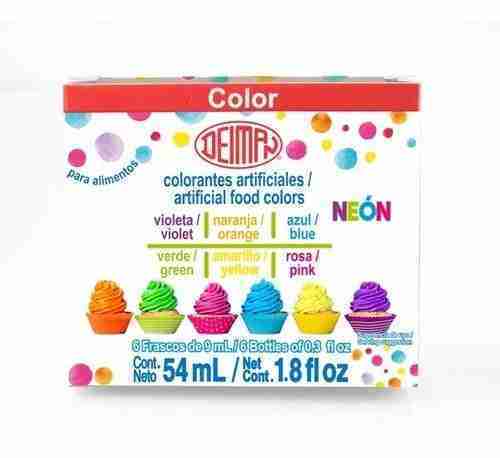 Colorantes Comestibles, colores neón, 6 frascos de 9ml cada uno