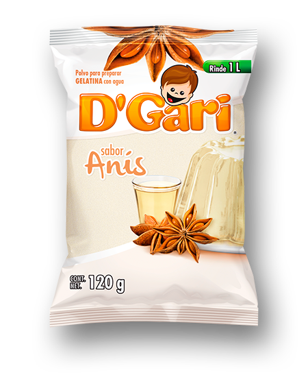 Gelatina D`Gari cristalina sabor anìs120gramos