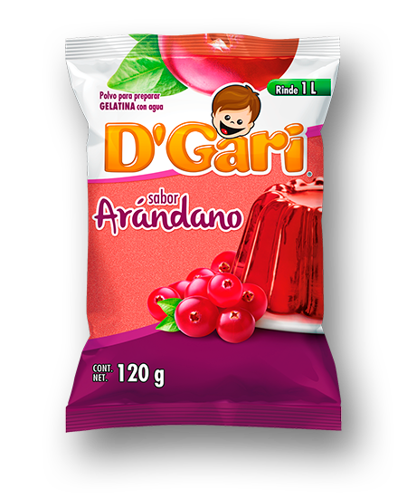 Gelatina D`Gari sabor aràndano con color de 120gramos