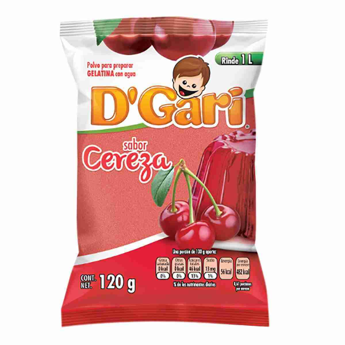 Gelatina D`Gari sabor Cereza con color de 120 gramos