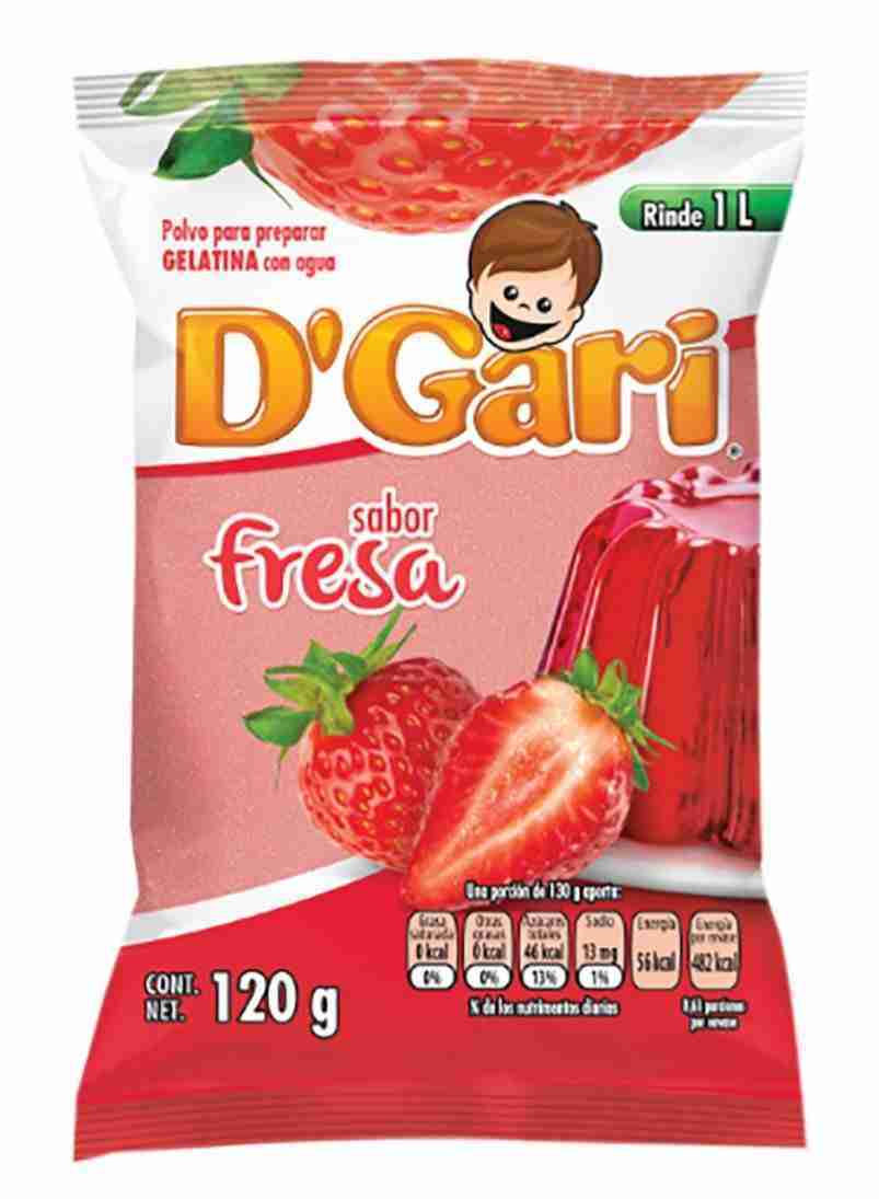 Gelatina D`Gari sabor fresa con color de 120 gramos