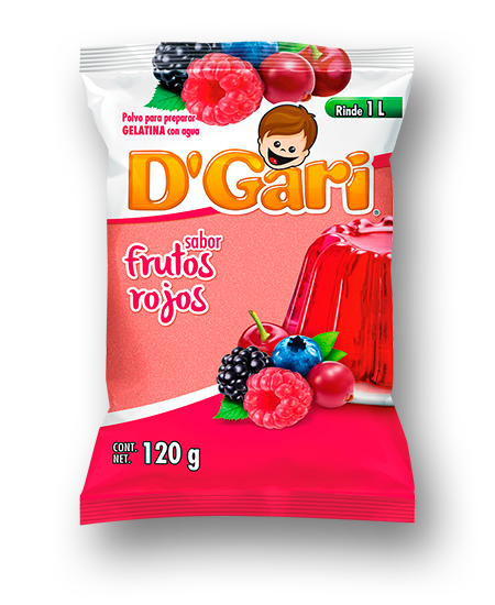Gelatina D`Gari sabor Frutos Rojos con color de 120 gramos