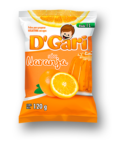 Gelatina D`Gari sabor Naranja con color de 120 gramos