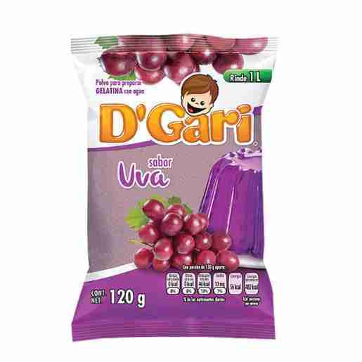 Gelatina D`Gari sabor Uva con color de 120 gramos