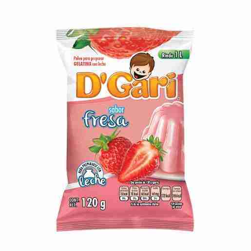 Gelatina D`Gari sabor fresa con color de 120 gramos