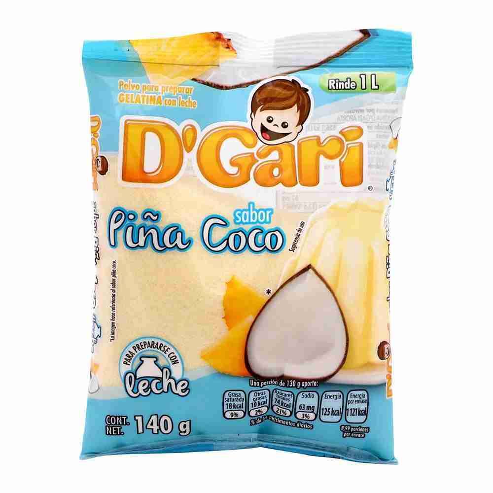 Gelatina D`Gari sabor Piña Coco con color de 120 gramos
