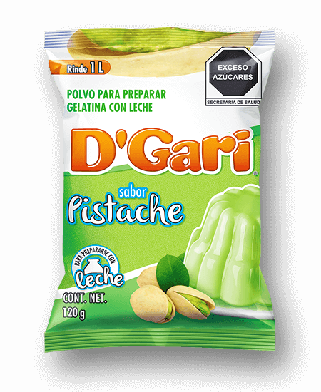 Gelatina D`Gari sabor Pistache con color de 120 gramos