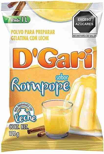 Gelatina D`Gari sabor Rompope con color de 120 gramos