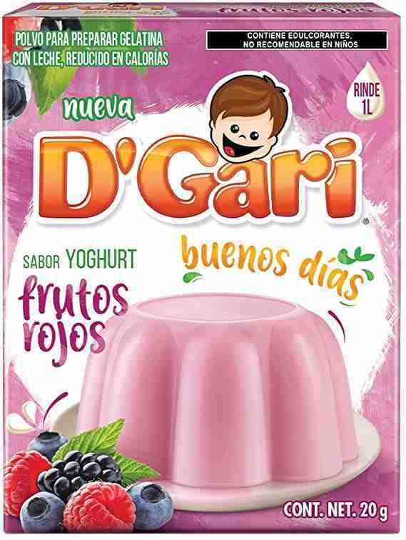 Gelatina D`Gari sabor Yoghurt de Frutos Rojos 20gramos Rinde 1 litro
