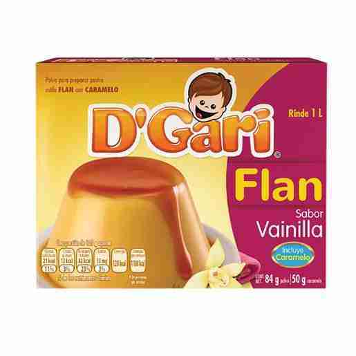 Flan sabor Vainilla contiene 84 gramos Rinde 1 litro