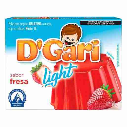 Gelatina D`Gari light sabor fresa con color 20 gramos Rinde 1 litro