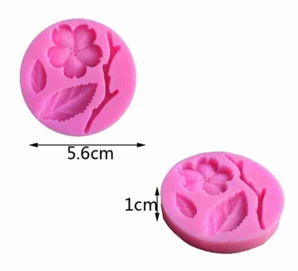 Molde silicón florecita, tallo y hoja